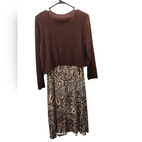 Dress Barn Short-sleeved Pasley Dress and  Brown Longsleeve Cropped  Jacket - Picture 3 of 11